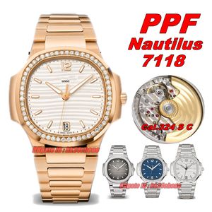 PPF Fabrika Saatleri 35.2mm 7118/1200R-001 Nautilus Cal.324 S Otoamtik Kadınlar İzle Diamond Çember Beyaz Dost