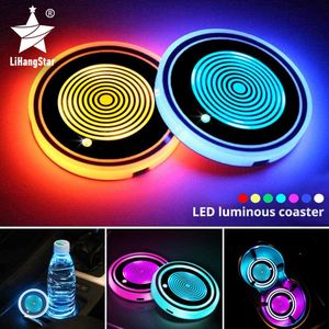 Gece Işıkları Led Bardak Tutucu Işık Araba Coaster RGB Işık USB Şarj Edilebilir Coaster Gece Işık Aksesuarları Dekoratif Atmosfer Işık P230331