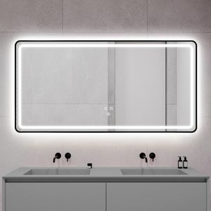 Aynalar 600 800mm LED Akıllı Banyo Aynası Siyah HD Zaman Sıcaklığı Ekran Parlaklık Ayarlanabilir 3 Renk Işık