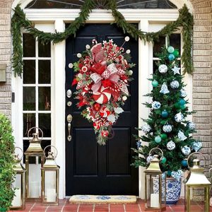 Dekoratif Çiçek Çelenkleri 50 cm Büyük Noel Çelenk Ön kapı Şömine Kırmızı Noel Şeker Kamışı Çelenk Noel Ağacı çelenk açık ev dekor 231102