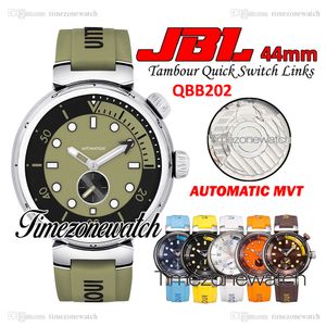 JBL 44mm Tambour Street Diver QBB202 Otomatik Erkekler İzle Yeşil Diyal Çelik Kılıf Hızlı Anahtar Bağlantılar Yeşil Kauçuk Kayış Saatleri TimezoneWatch Z02A