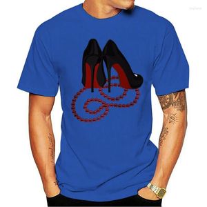 Мужские футболки, рубашка 2023, красная подошва, черные туфли на высоком каблуке, бусы, ожерелье, футболка, хлопковая, унисекс, женская, 2Xl, 18Xl, футболка