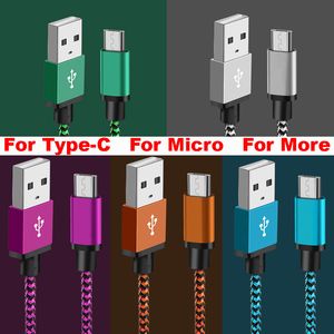 أعلى جودة شحن سريع الشحن نايلون من النوع C Cable USB Micro Android USB كابل لجميع كابل الهاتف المحمول الرصاص 3ft 6ft 10ft