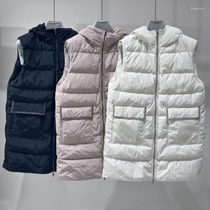 Women's Trench Coats Reversible Down Vest Women White Duck Mid-Length Hooded Jacket Wool Splicing Sleeveless Winter