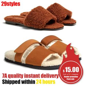 1: 1 Tasarımcı Sandalet Chypre Gladyatör Terlik Kabarık Kadınlar Erkekler Slaytlar Yün Slipper Sonbahar Kış Kış Flip Flops Sliders Kürk Düz Sandal Sıradan Ayakkabı Beyaz Sandales