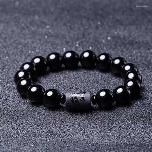 Strand 6/8/10/12mm Doğal Siyah Obsidiyen Oyma Buda Şanslı Musluk Yuvarlak Boncuklar Kadınlar İçin Erkek Mücevherat