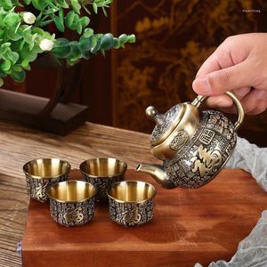 Teaware Sets European Style Retro Copper Tea Set Household Chinese High-end Teapot Teacup Tray Home Decoration Gift Ornaments