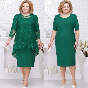 Basit Emerald Yeşil Gelin Elbiseleri Anne Kılıf Çay Uzunluğu Zarif Düğün Konuk Gowns Plus Boy Boyu Balo Balo 2024