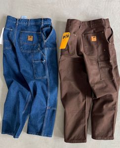 Designer Carhar Street Solto Japonês Perna Larga Trendy Brown Jeans Denim Calças de Trabalho