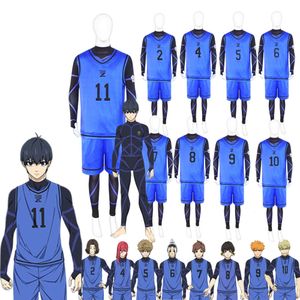 Anime azul bloqueio cosplay traje isagi yoichi chigiri bachira rensuke kunigami futebol maillot pé uniforme roupas camisas cosplay