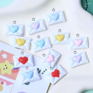 Encantos 10 pçs bonito branco amor coração envelope resina para fazer jóias brinco colar pulseira diy pingentes artesanais acessórios