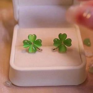 Lucky Clover Stud Earrings with Opal Earrings Y2K Floral Earrings for designer jewelry for girls and women