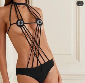 Backless Bikini Set Kadın Mayolar Seksi Elmas Mektup Moda Bodysuits Ile Parti Için Gece Kulübü Tarzı Rüzgar Oymak