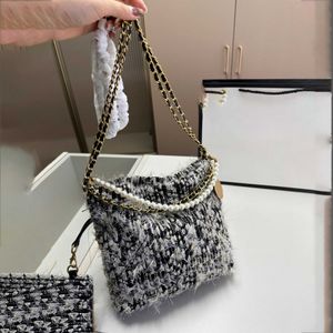 hobo çanta cc torbalar tasarımcı kadın çanta çapraz gövde çantaları kadın lüks inci zincir tote doku yünlü kumaş kabarık çanta küçük çanta 231015
