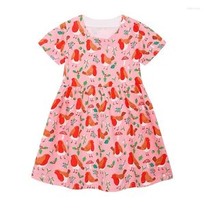 Kız Elbiseler WZ0931 Çocuk Toptan Elbise Kısa Kollu 2023 Yaz Çizgisi Kız Karikatür Baskı Yuvarlak Boyun Sevimli