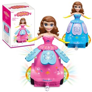 Bebekler Prenses Müzikal Dancing Angel Bebek 3D LED Işıklar Müzik ve 360 ​​Spinning Electric Peri Kız Oyuncak 231110
