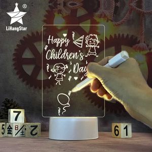 Night Lights Acrylic Transparent Note Board LED Night Light USB Plug-in Message Board Light with Pen Erasable Writing Board Decoration Gift P230331
