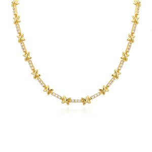 Stud Chunky x Çapraz gerdanlık kolye kadınlar için estetik çapraz altın renk kristal zinciri boyun yaka ifadesi moda takı 231102