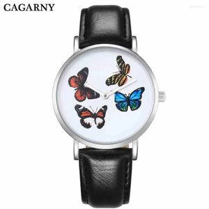 2023 Cagarny Womens Watch Shinning Diamonds Kadınlar Kuvars Saatler Gül Altın Çelik Bilezik Bayanlar Dressleather Strap