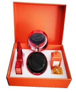 3 1 Marka Makyaj Parfüm Hediye Seti Mat Dudak Renk Ruj Scarlet Rouge Foundation Yastık Kompakt Eau de Parfum Kozmetikler Fra9215823