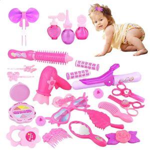Beauty Fashion Pretend Play Kid Make Up Toys 25 32PCS Pink Makeup Set Princess Hairdressing Simulation Toy For Girls Dressing Cosmetic 231110