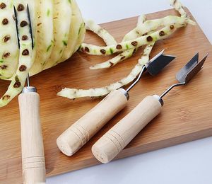 Ананасовая нож из нержавеющей стали V-образные глаза для снятия обработки ананаса лопатка кухонная фруктовая нож деревянный ручка ананаса