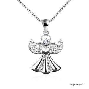 925 STERLING Gümüş Aşk Koruyucu Angel Kanat Kalp Kolyesi Kolye Takı için Zirkonya Kolye Takımları Kızlar Kadınlar