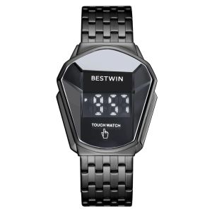 Модные черные цельнометаллические цифровые мужские часы с красным светодиодным дисплеем, мужские часы, подарки для мужчин и мальчиков, спортивные креативные часы