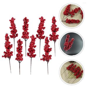 Dekoratif Çiçekler Noel Meyveleri Holly Kırmızı Berry Seçiciler 8pcs Yapay Saplar Dekorasyonlar için Şubeler 2024