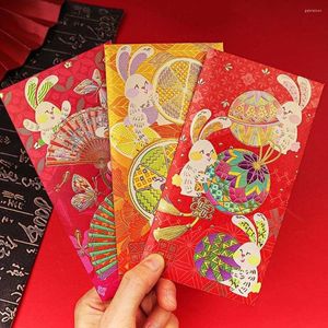 Hediye sargısı 2023 kırmızı karikatür dikdörtgen zarf Çin yılı para paketleme çantası ışık lüks zarif düğün tebrik kartı