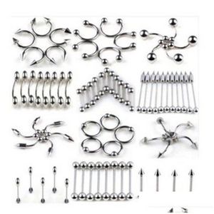 Dil halkaları 60pcs Mix Lots Bowrrow Dudak Labret Barbell Vücut Piercing Mücevher Moda Göbek Düğmesi Bütün Fiyat Damla Teslimat Dhgarden Dhpdp