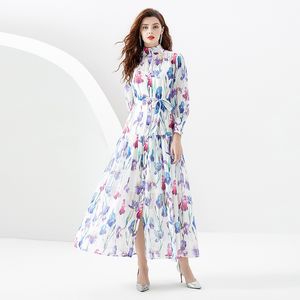 Floral Beyaz Boho Maxi Elbise Kadınlar Tasarımcı Fener Kılı