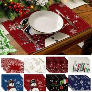 Masa Paspasları 4 PCS Kardan Adam Xmas Ağacı Desen Baskılı Placemat Bireysel Yemek Mat Partisi Dekor