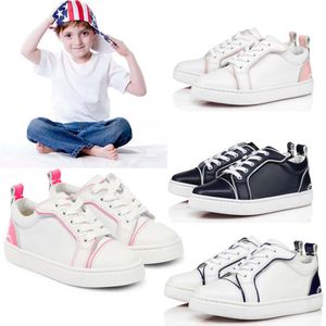 2023 Inverno Paris Sapatos Vermelhos Kid Funnyto Couro Sneaker Low Top Flats Fun Bezerro Couro e Patente Meninos Meninas Sapatos Plataforma Treinadores Branco Preto Couros 25-35Box