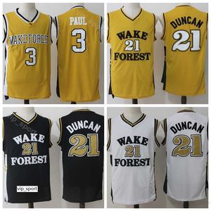 NCAA Koleji Tim Duncan Forma 21 Wake Forest Demon Deacons Basketbol Chris Paul Forma 3 Üniversite Dikişli Takım Sarı Siyah Beyaz