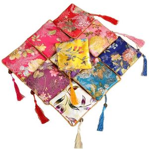 Ювелирные изделия 10 ПК на 11,5x11,5 см. Подарочные мешочки с цветом шелковой пакет цветочный рисунок китайский традиционный стиль доставка Dhgarden dhhhf