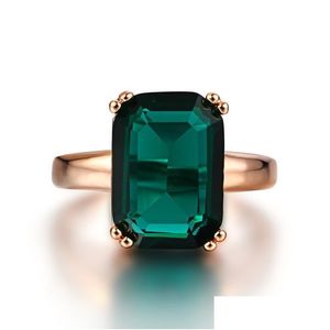 Yüzükler Doğal Emerald Ring Zirkon Elmas S Yeşil Taşla Katılım 14K Gül Altın İnce Mücevher Drop Dhgarden Dht4p