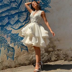 Mini vintage em camadas orgnaza vestido de casamento feito sob encomenda recorte applique dança inchado princesa plus size vestidos de noiva