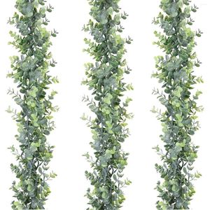 Dekoratif çiçekler 3 adet sahte çelenk 6ft Yapay Yeşillik Dökme İpek Yapraklar Düğün için Asma Gümüş Rustik