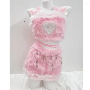 Женская меховая одежда в готическом стиле Y2k PinkИскусственные аксессуары Искусственный Harajuku Kawaii Мода