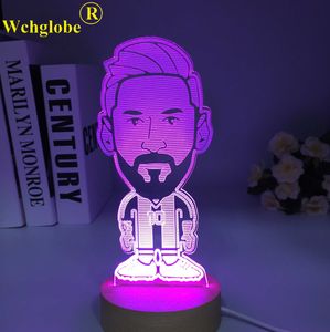 Ночные огни футбольные футбольные звезда Lionels Messis деревянная 3D -лампа 7 цветов спальни светодиод Usb Night Light Home Decoracao Kis Wood Gift Toy P230331