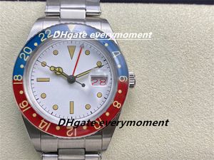 Klasik Vintage GMT Watch Sn fabrikası 40mm otomatik mekanik erkek saatleri yaptı 2836 Hareket Gümüş Bilezik Karşıtı Su Geçirmez 316L Paslanmaz Çelik Saat