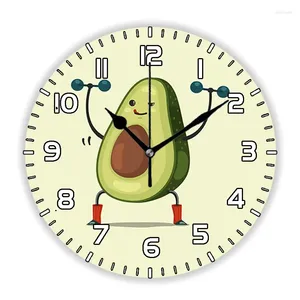 Duvar Saatleri Komik Fitness Egzersiz Avokado Saat Saat Oturma Odası Mutfak Karikatür Egzersiz Barbell İzle Vegan Dekor Hediye