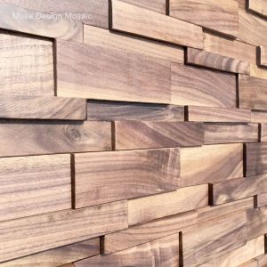 12pcs Pack, Natural Black Walnut Wood Mosaic Art Wall Tiles, Retro Amercian Style Art Wall for Home Office Wall Background Decorate