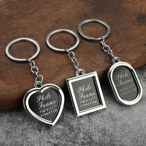 Gümüş Metal Fotoğraf Çerçeve Anahtarlık Anahtar Tutucu Erkekler için Kadınlar Kalp Kare Yuvarlak Oval Anahtar Zincirler Halkalar Cazibe Çanta Hediyeleri