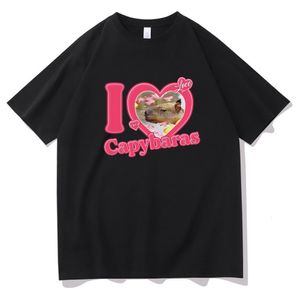 Mens Tshirts I Love Capybaras Baskı Erkek Kadınlar Moda Günlük Gevşek Tshirts Crew Boyun Hip Hop Adam Komik Tshirt Erkek Tee Street Giyim 230404