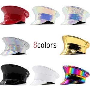 Top Caps Erkekler Patent Deri Askeri Şapka Memuru Visor Ordusu Kortikal Balo Performans Partisi Şarkıcı 230404