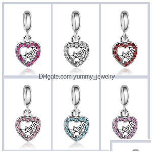 Charms Anneler Günü Takı Kristal Rhinestone Mom Beads Charm Sier Big Delik Gevşek Araç Boncuk Kolye Fit Bilezik Drop Deli DH968