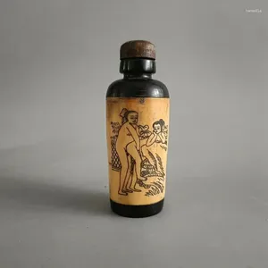 Botellas Exquisita Botella De Rapé De Personaje Pintado A Mano De Toro Buey Chino Antiguo