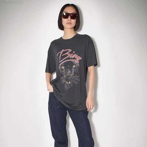 Kadın T-Shirt 2023SS Kadın Tasarımcısı T-Shirt Leopar Baskı Başlığı Baskılı Yıkama Kızarmış Maya T-Shirt Vintage Kısa Kollu T-Shirt Üst Toptan Yüksek Kalite